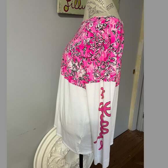 LILLY PULITZER Finn Top Breast Cancer 2021 Print PURRPOSEFULLY PINK Large NWT - Picture 7 of 11